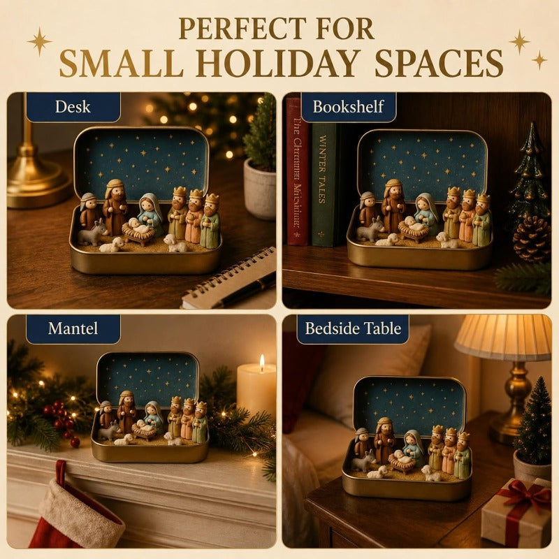 Miniature Nativity Set in Tin